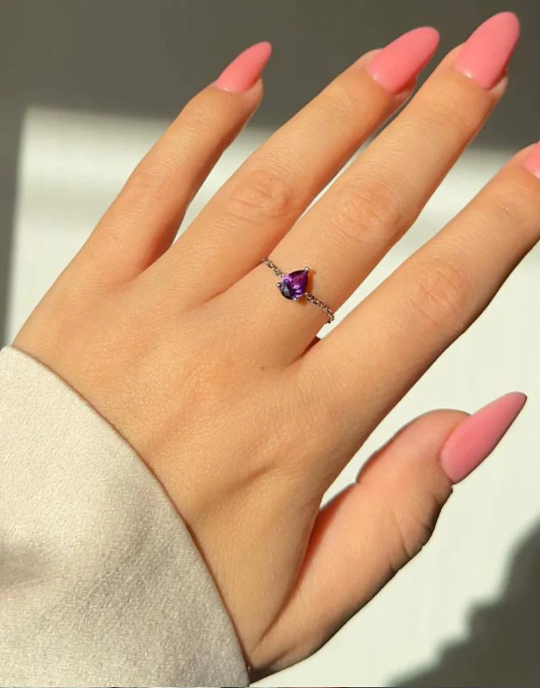 Mystical Moonbeam Amethyst Chain Ring